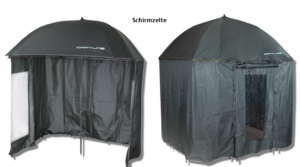 Hinweis auf das Angebot von Schirmzelten für Angler