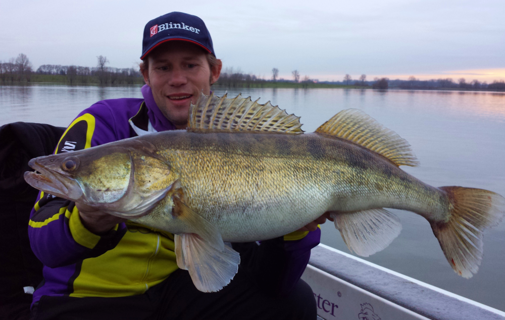 Stepan Gockel mit Zander in Boot